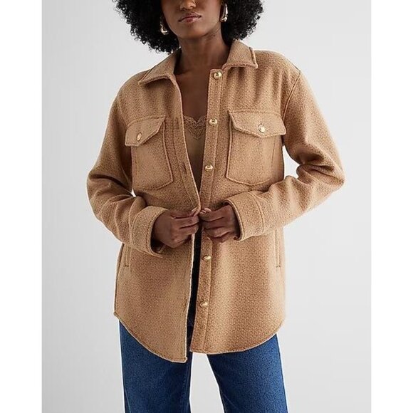 EXPRESS Women's Tweed Novelty Button Oversized Shacket XL In Pecan - Picture 1 of 10
